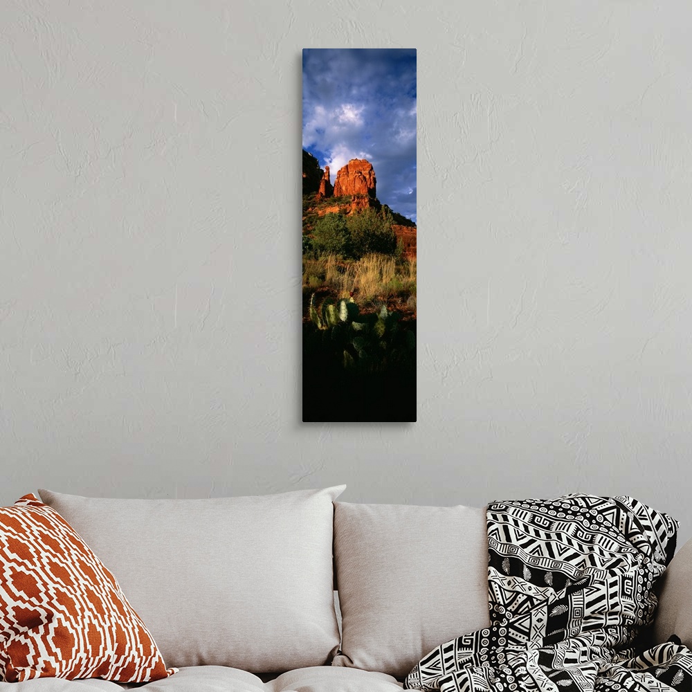A bohemian room featuring A vertical panoramic of Thunder Mountain, one of the highest summits in Sedona Arizona on a cloud...