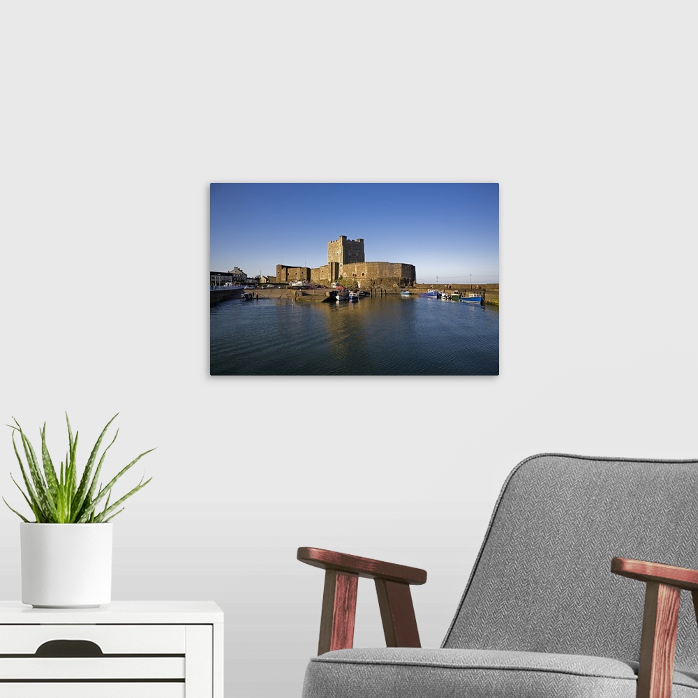 A modern room featuring Carrickfergus Castle(1177) and Harbour, County Antrim, Ireland