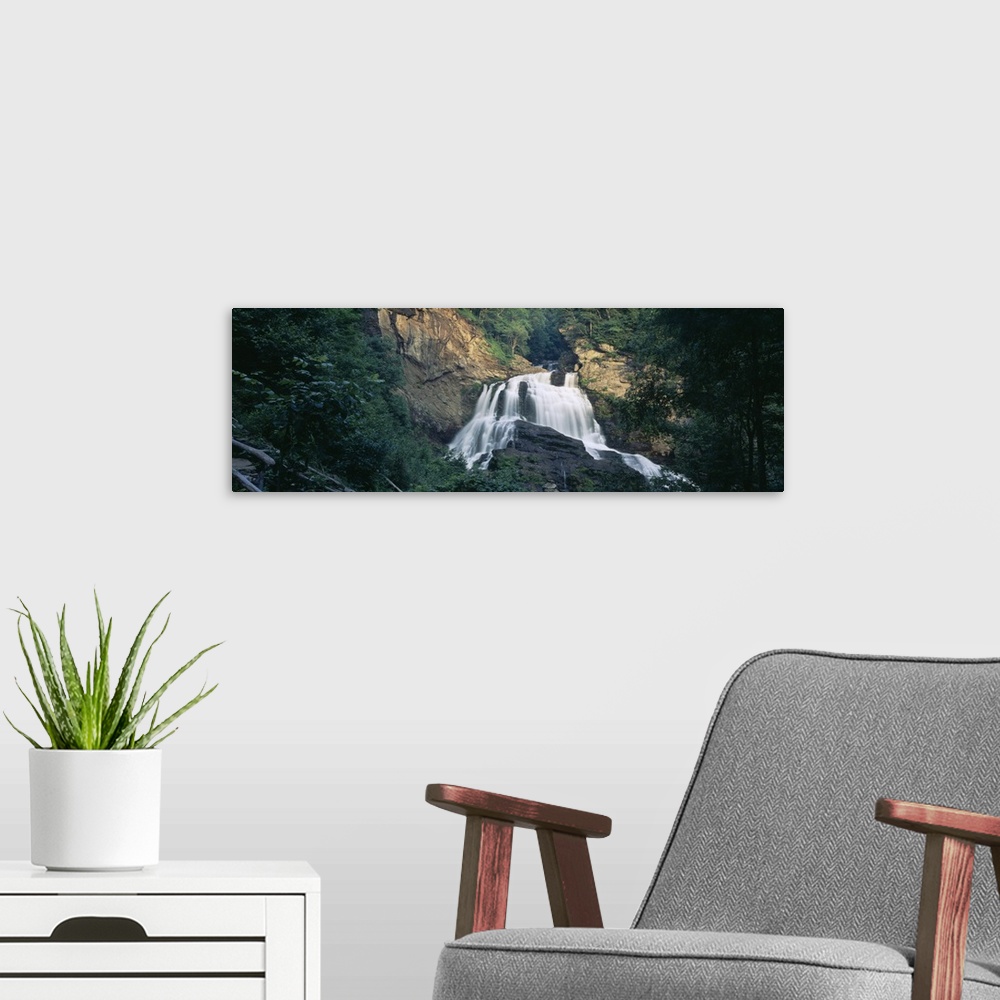 A modern room featuring Cascading waterfall in a forest, Cullasaja Falls, Nantahala National Forest, Macon County, North ...