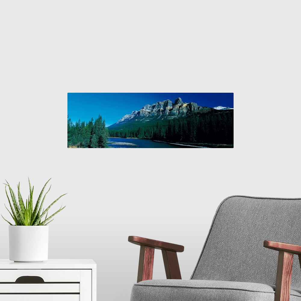 A modern room featuring Castle Mountain Banff National Park Alberta Canada