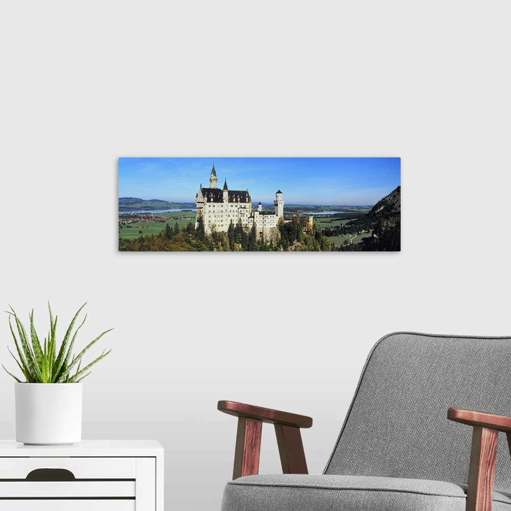 A modern room featuring Castle on a hill, Neuschwanstein Castle, Ostallgau, Bavaria, Germany