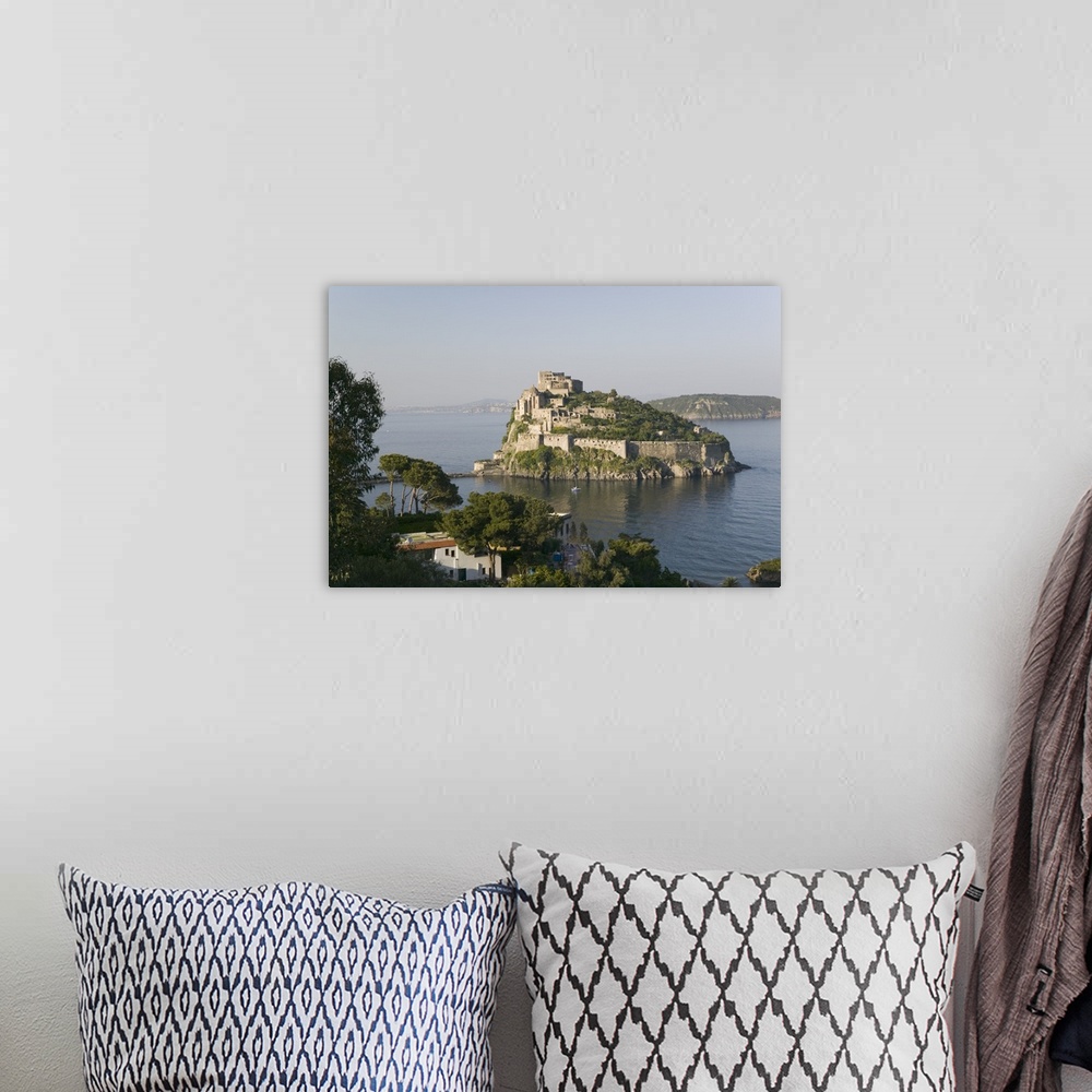 A bohemian room featuring Castle on an island, Castello Aragonese, Ischia, Naples, Campania, Italy