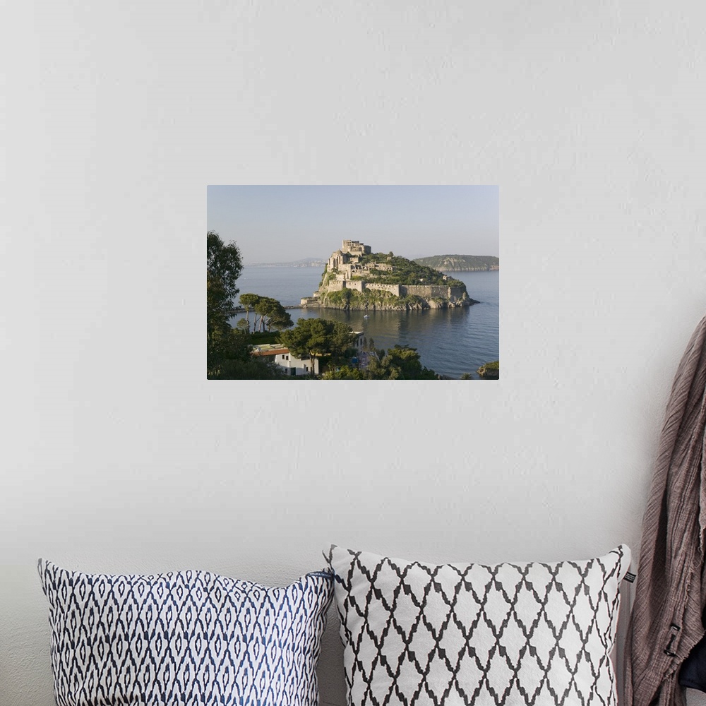 A bohemian room featuring Castle on an island, Castello Aragonese, Ischia, Naples, Campania, Italy
