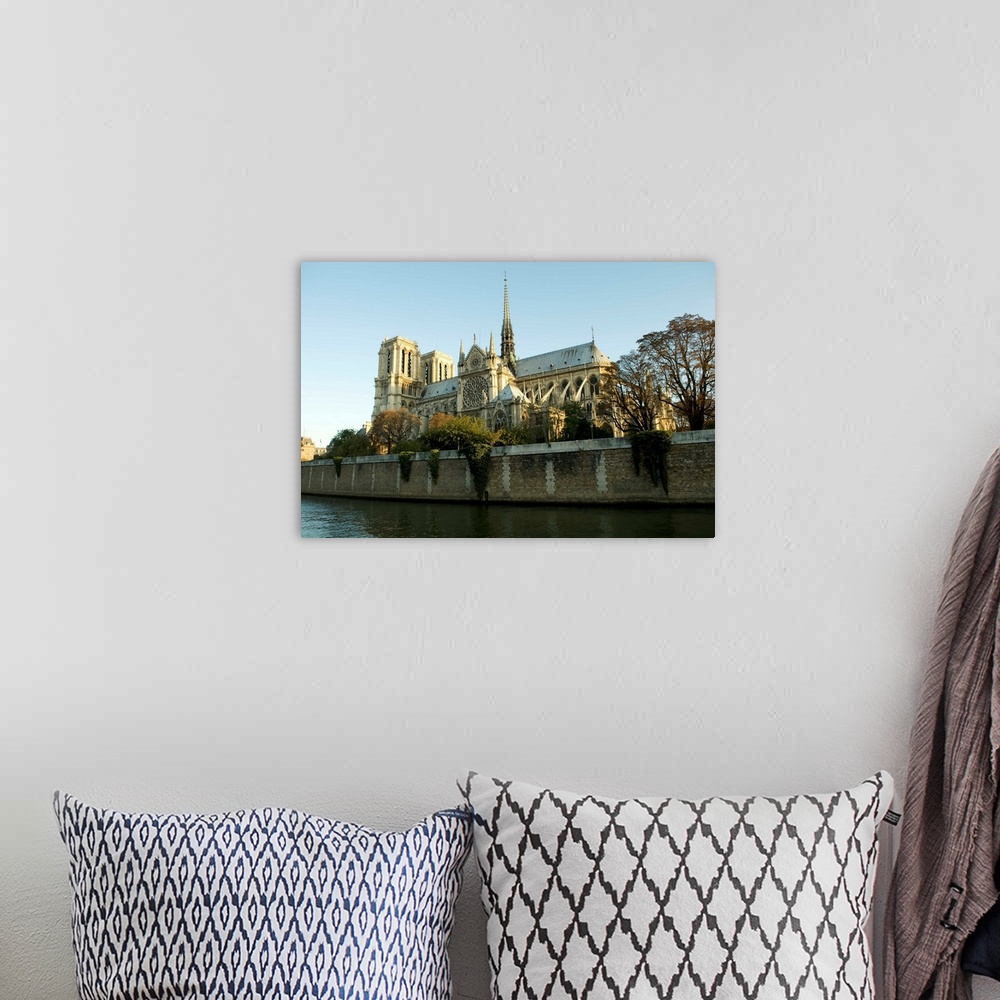 A bohemian room featuring Cathedral at the waterfront, Notre Dame, Seine River, Paris, Ile-De-France, France