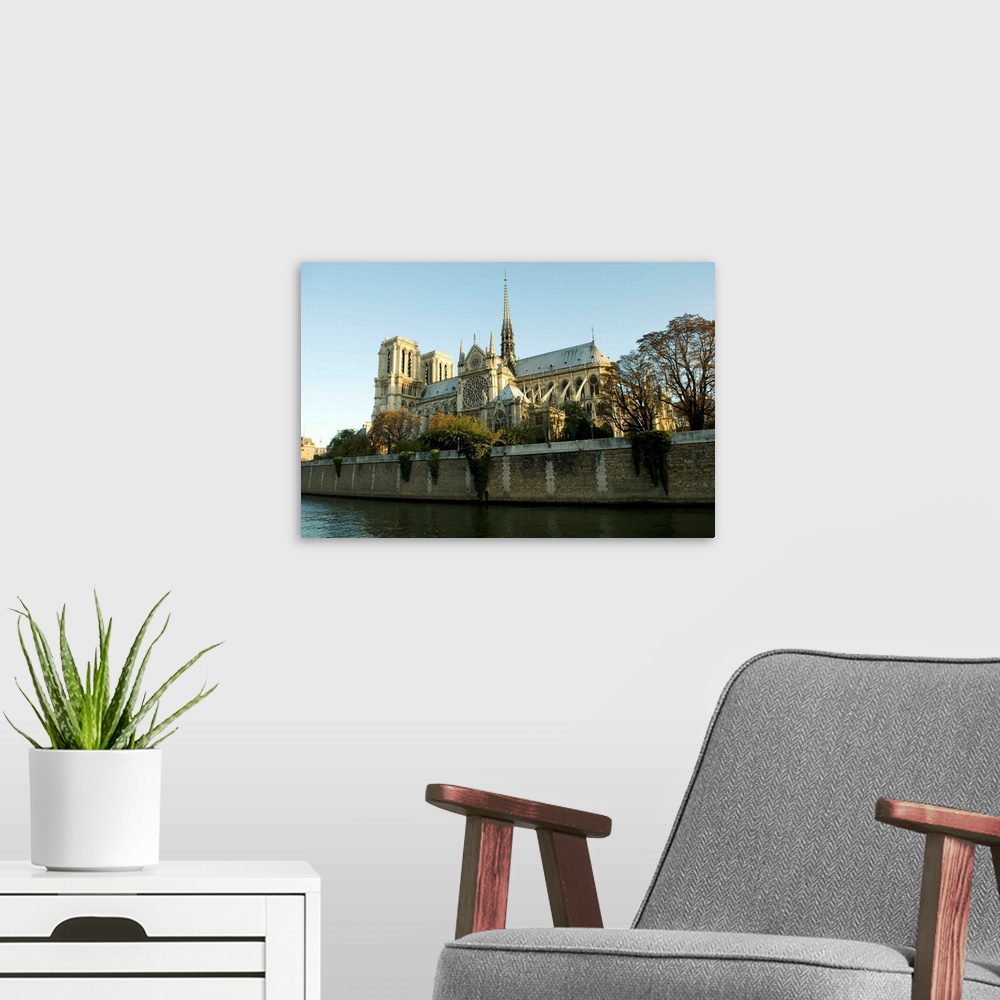 A modern room featuring Cathedral at the waterfront, Notre Dame, Seine River, Paris, Ile-De-France, France