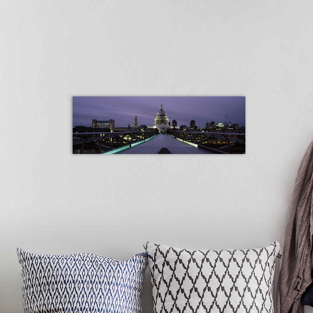 A bohemian room featuring Cathedral lit up at night, St. Paul's Cathedral, London Millennium Footbridge, Thames River, Lond...