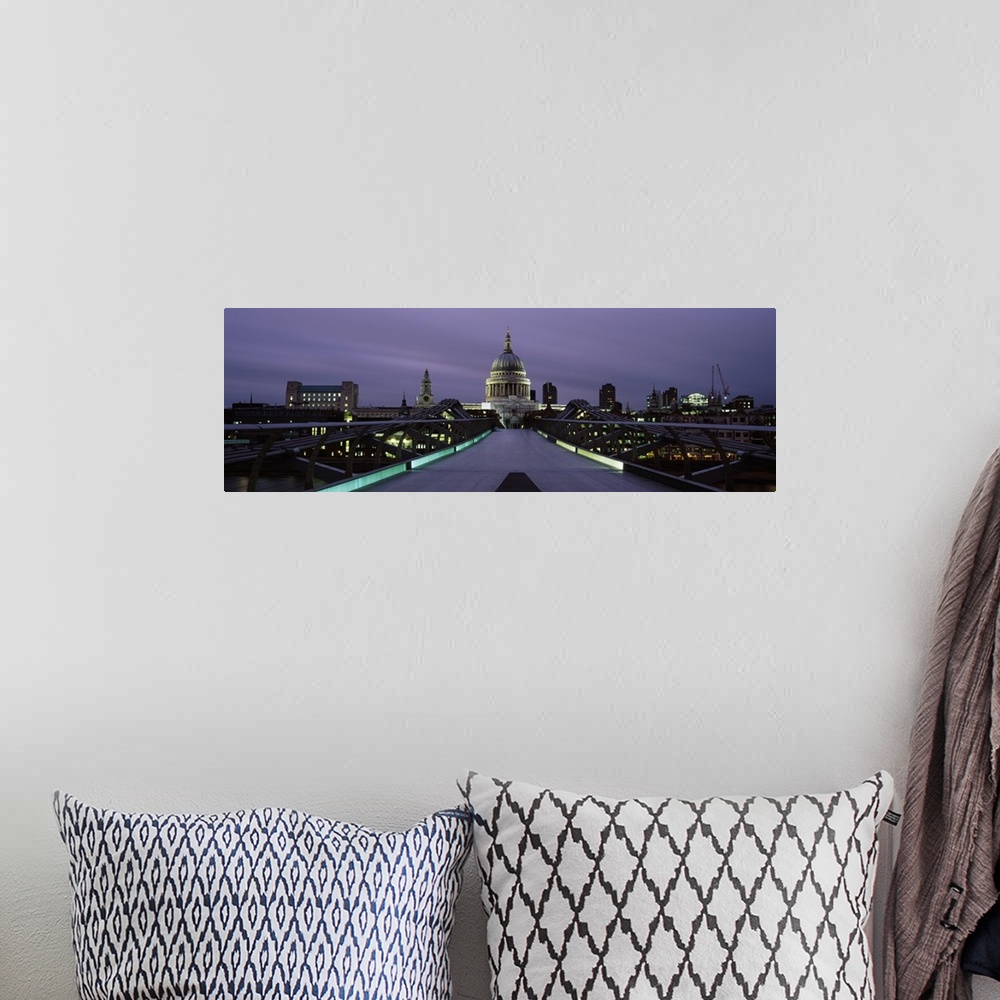 A bohemian room featuring Cathedral lit up at night, St. Paul's Cathedral, London Millennium Footbridge, Thames River, Lond...