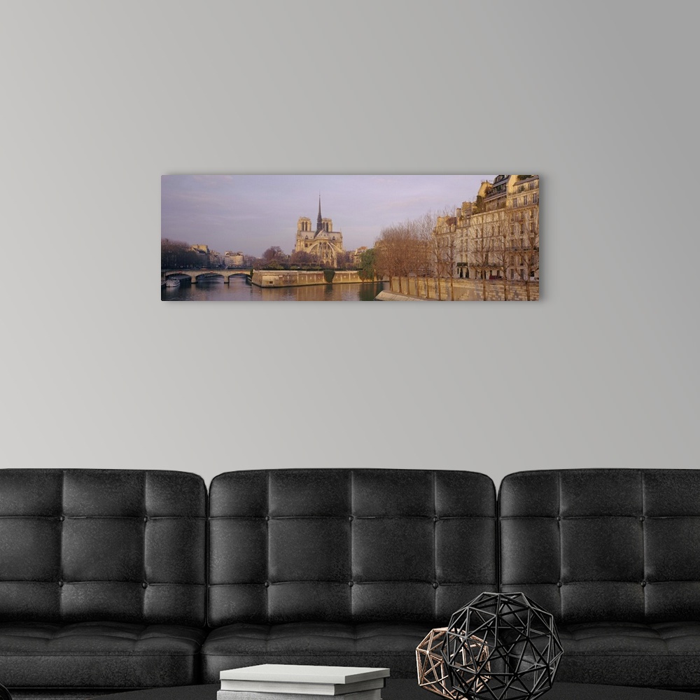 A modern room featuring Cathedral near Seine river, Notre Dame Cathedral, Paris, France