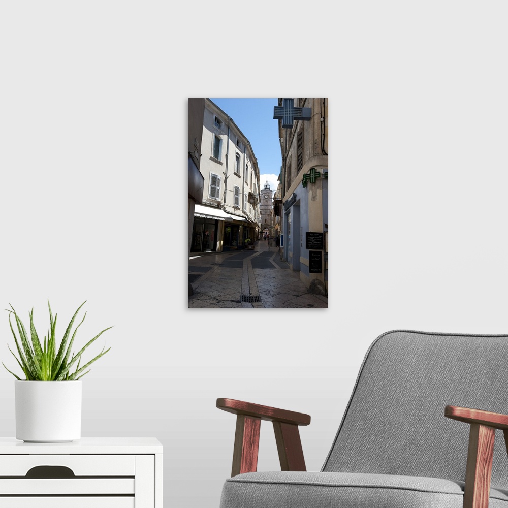 A modern room featuring Buildings along a pedestrian street, Cathedrale Ste-Anne, Apt, Luberon, Vaucluse, Provence-Alpes-...