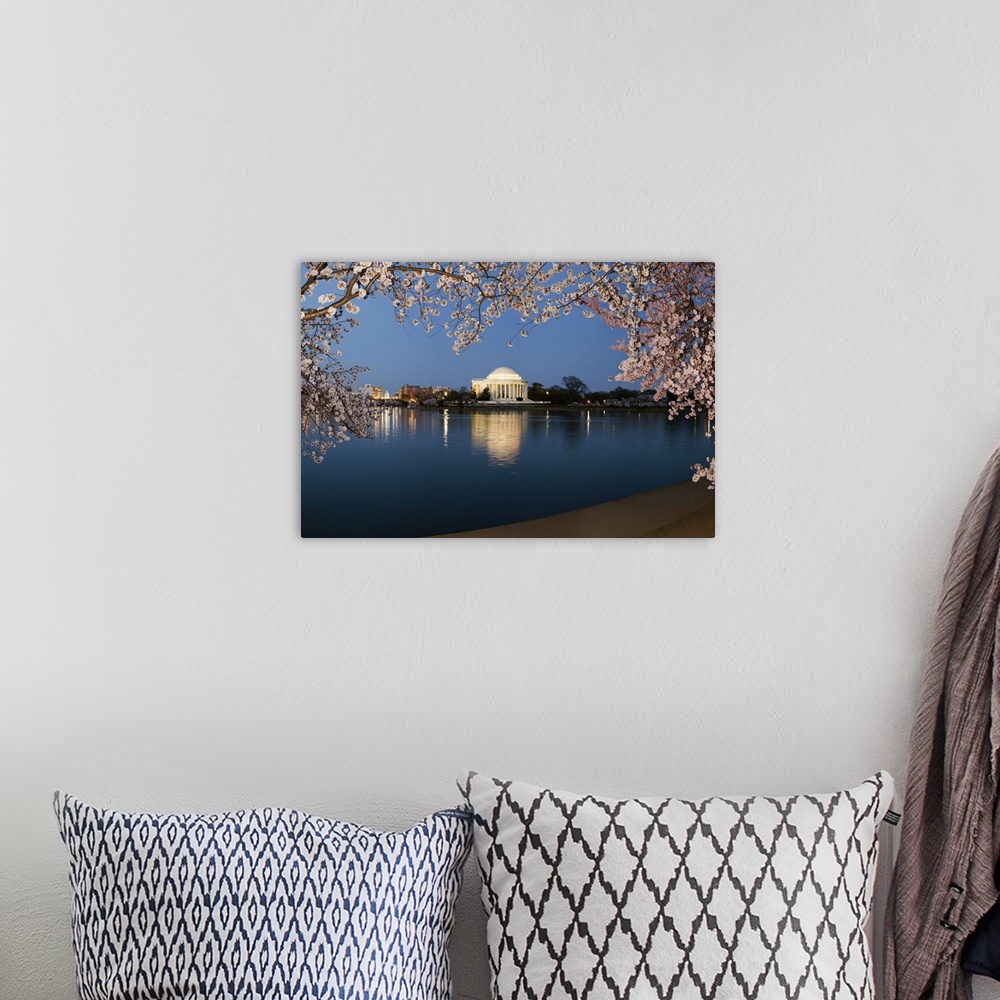 A bohemian room featuring Cherry Blossom trees with Jefferson Memorial, Washington DC