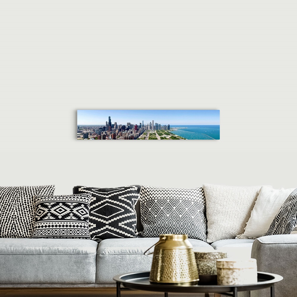 A bohemian room featuring Chicago skyline from south end of Grant Park, Lake Michigan, Cook County, Illinois