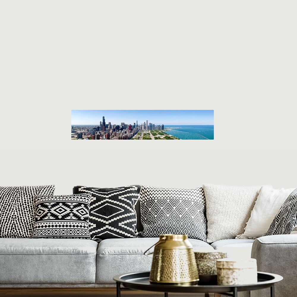 A bohemian room featuring Chicago skyline from south end of Grant Park, Lake Michigan, Cook County, Illinois