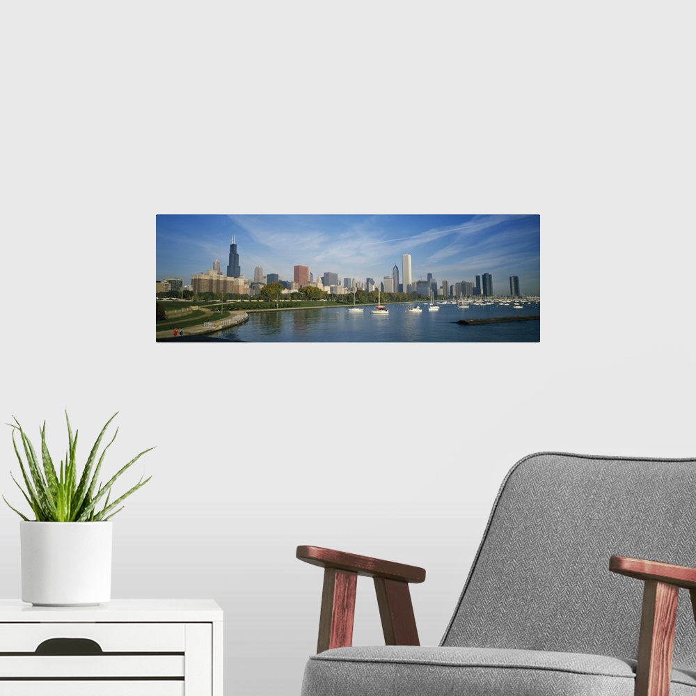 A modern room featuring Chicago skyline w/marina IL