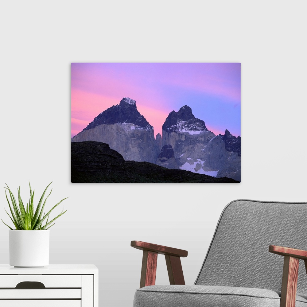 A modern room featuring Chile, Torres Del Paine National Park, Low angle view of rock mountain peaks