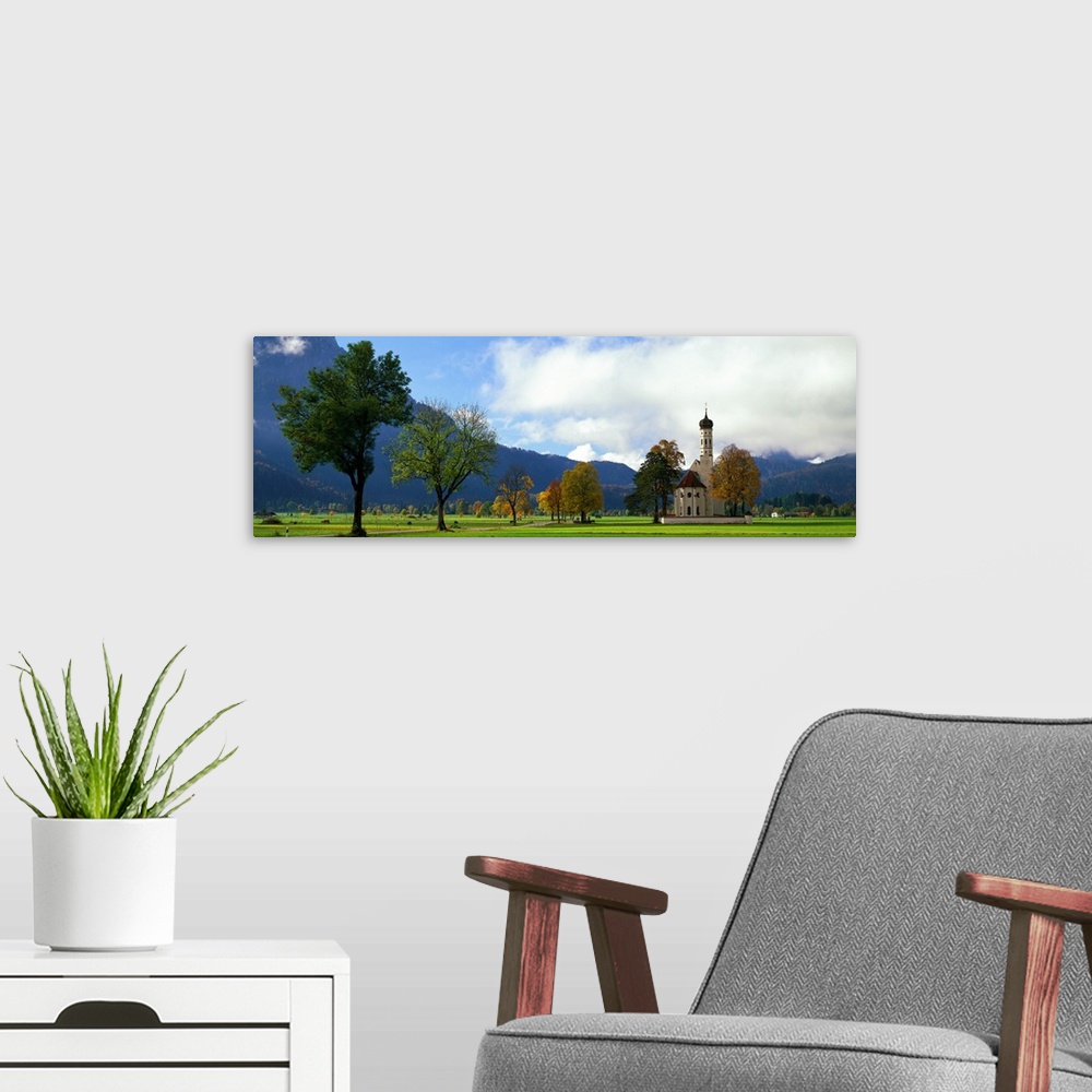 A modern room featuring Church with fall landscape Bavaria Germany