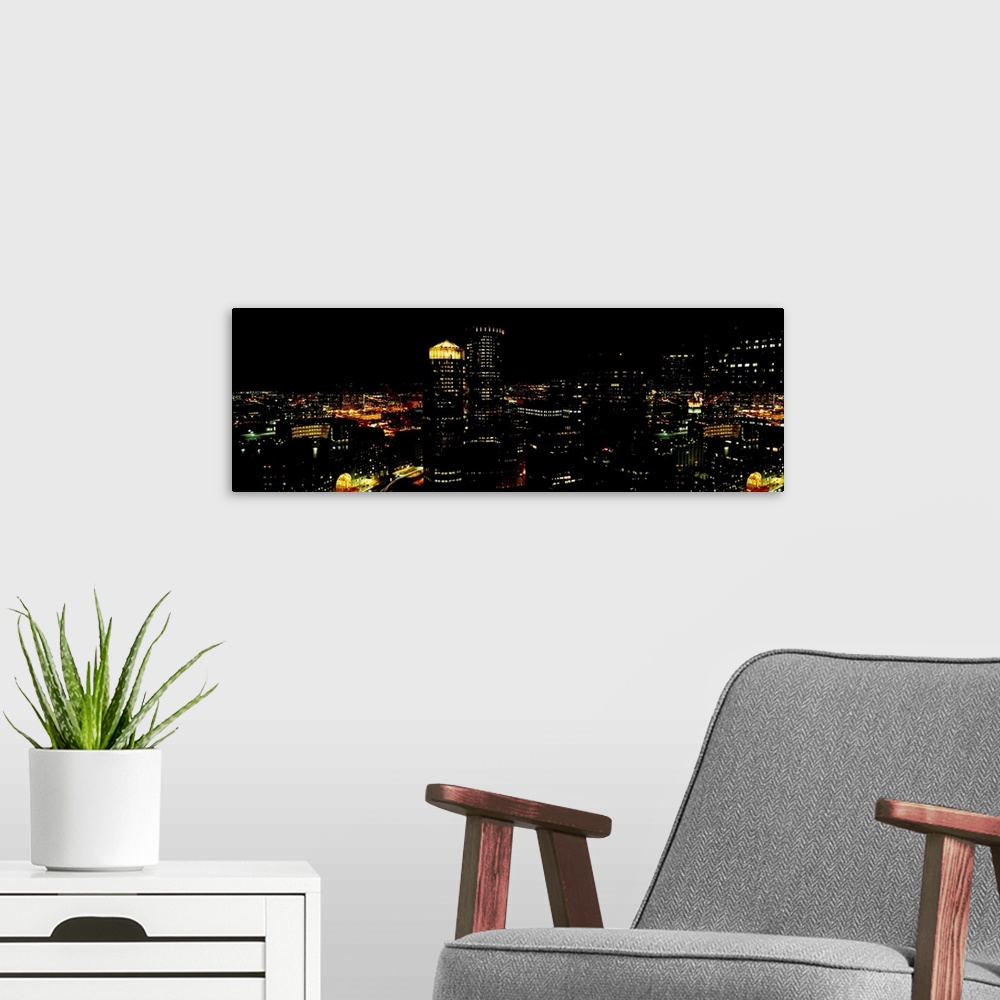 A modern room featuring City at night, Boston, Suffolk County, Massachusetts