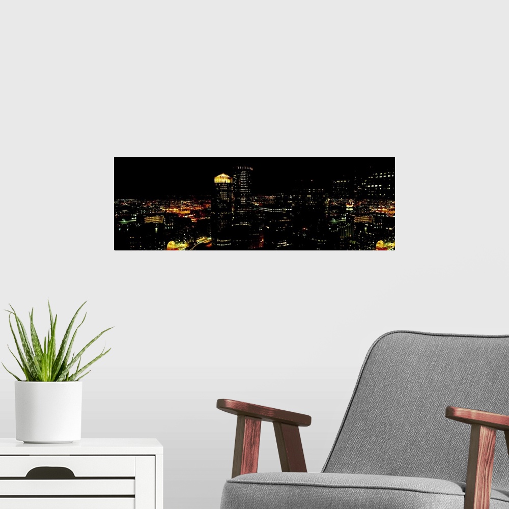 A modern room featuring City at night, Boston, Suffolk County, Massachusetts