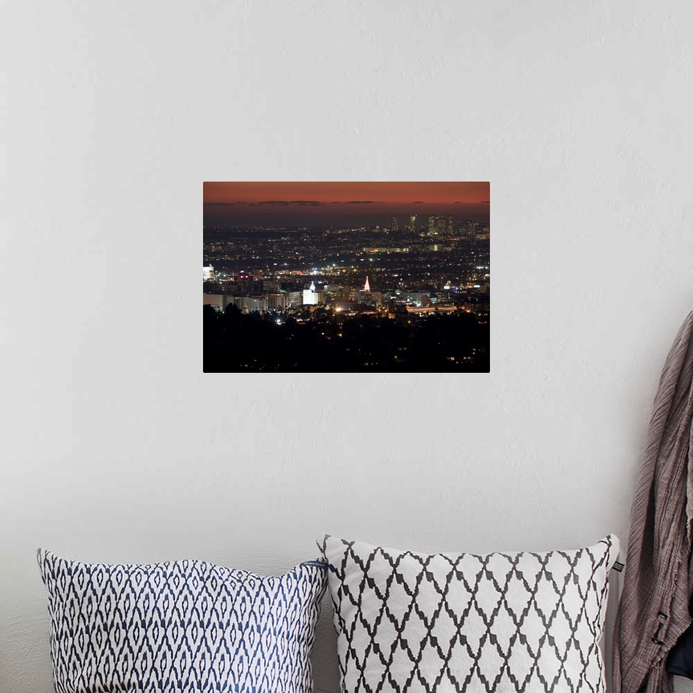 A bohemian room featuring City lit up at dusk, Hollywood, Los Angeles, California, USA