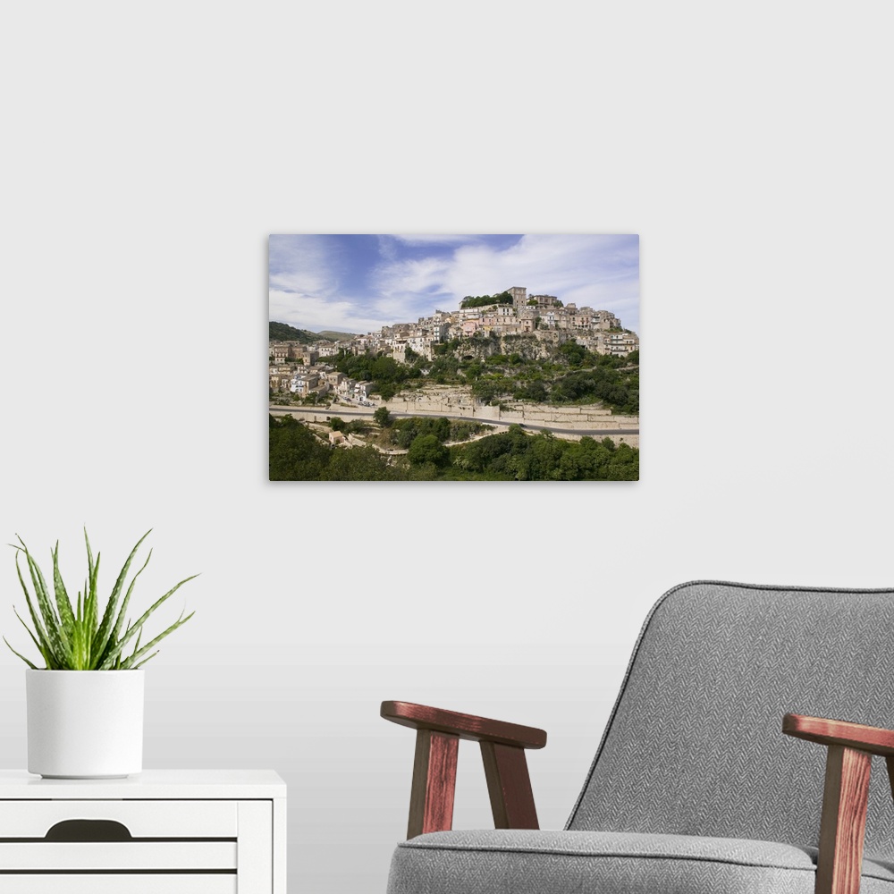 A modern room featuring City on a hill, Ragusa Ibla, Sicily, Italy