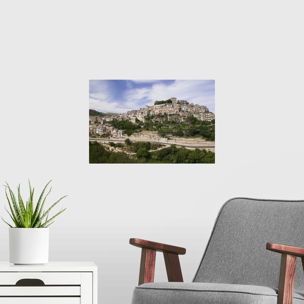 A modern room featuring City on a hill, Ragusa Ibla, Sicily, Italy