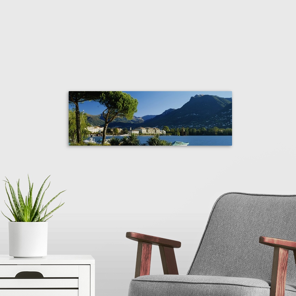 A modern room featuring City on the waterfront, Lake Lugano, Lugano, Switzerland