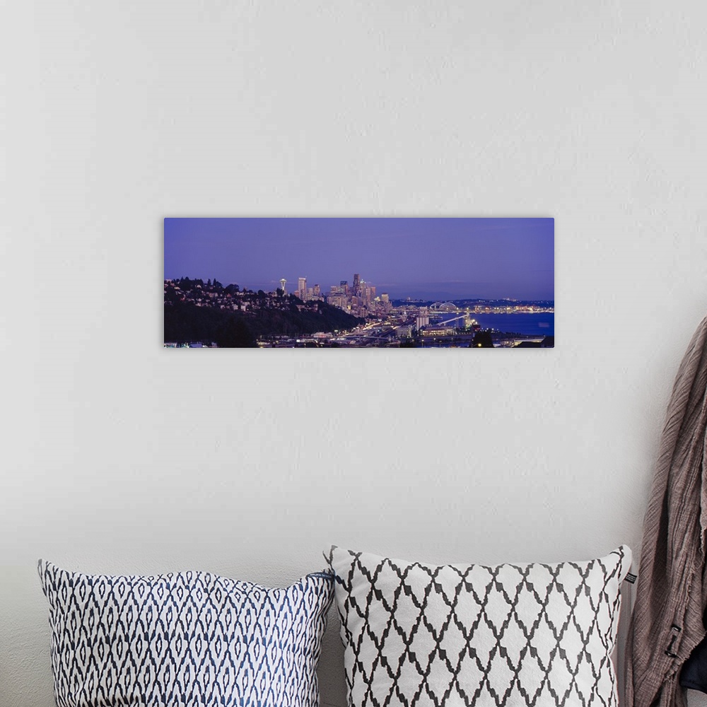 A bohemian room featuring City skyline at dusk, Seattle, King County, Washington State