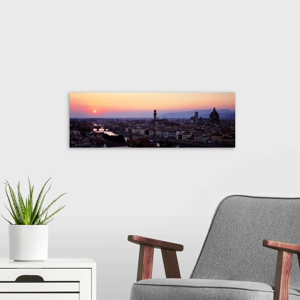 A modern room featuring Cityscape at dusk from Piazza Michaelangelo, Florence, Tuscany, Italy
