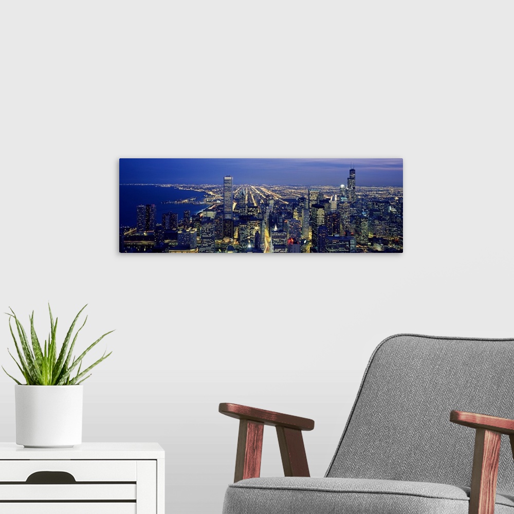 A modern room featuring Cityscape at night, Chicago, Illinois