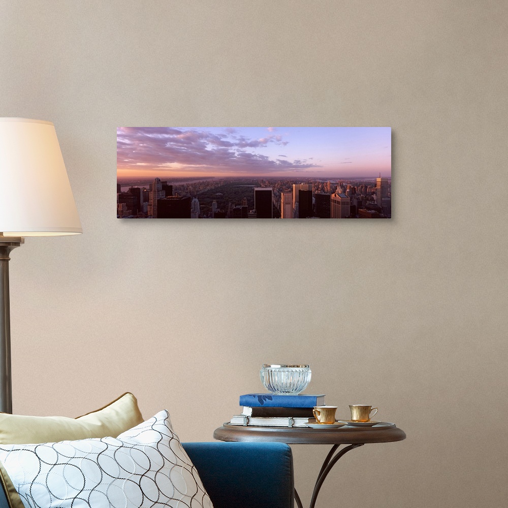 A traditional room featuring Panoramic photograph of the New York City skyline showing Central Park just behind the buildings ...