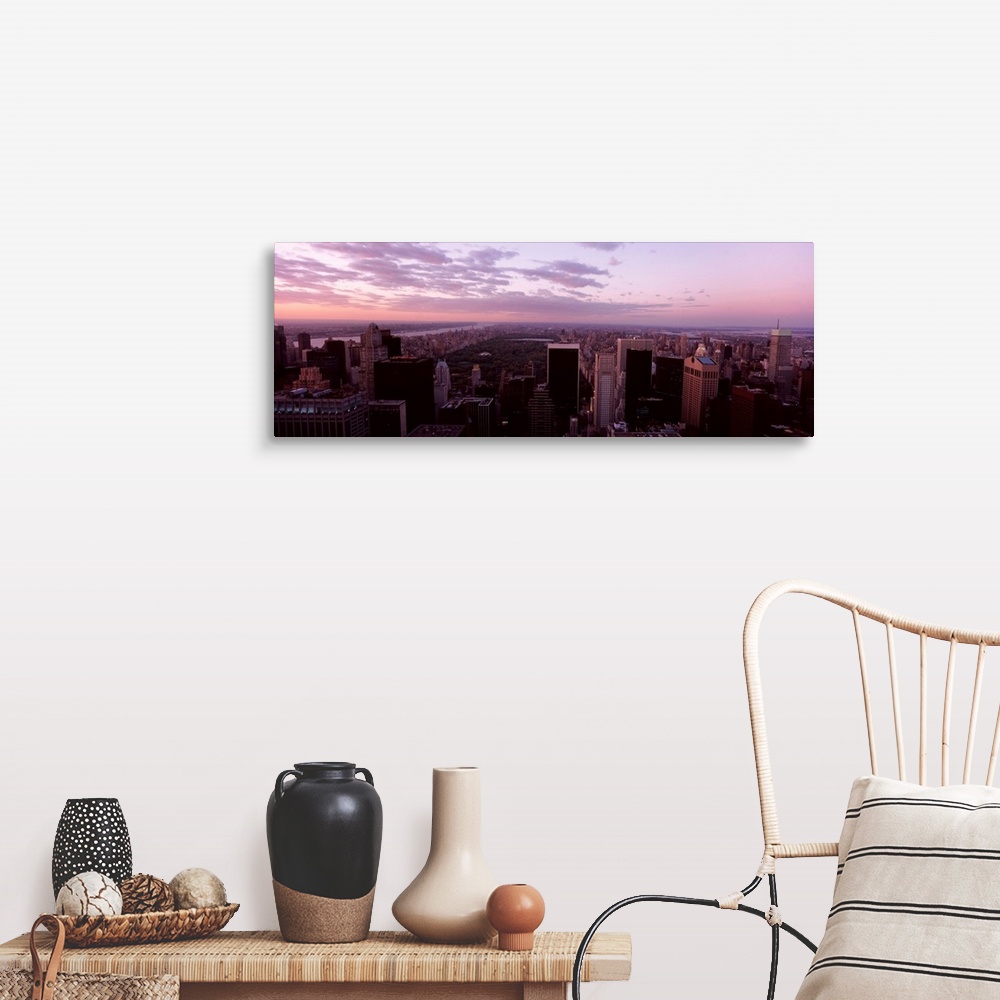 A farmhouse room featuring Cityscape at sunset, Central Park, East Side of Manhattan, New York City, New York State,