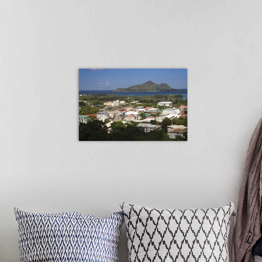 A bohemian room featuring Cityscape viewed from Beau Vallon Road, Victoria, Mahe Island, Seychelles
