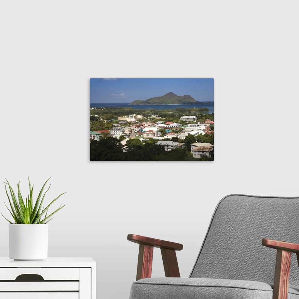 A modern room featuring Cityscape viewed from Beau Vallon Road, Victoria, Mahe Island, Seychelles