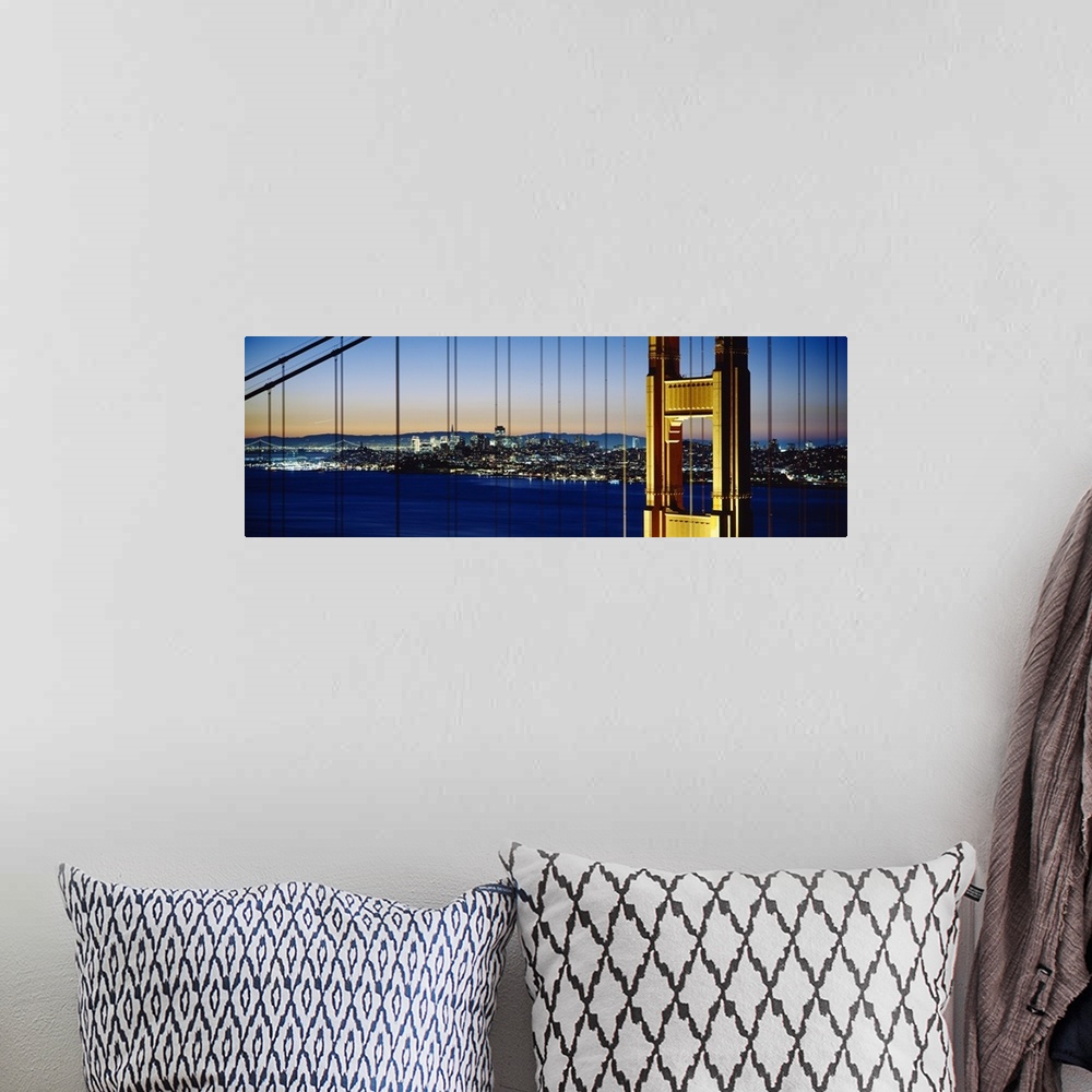 A bohemian room featuring Close-up of a bridge with a city in the background, Golden Gate Bridge, San Francisco, California