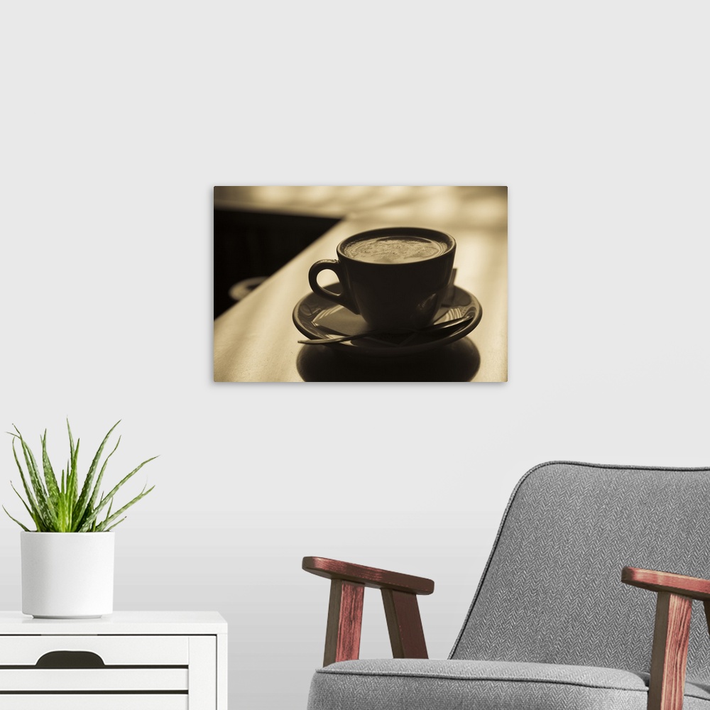 A modern room featuring Close up of a cup of cappuccino, Lugano, Lake Lugano, Ticino, Switzerland