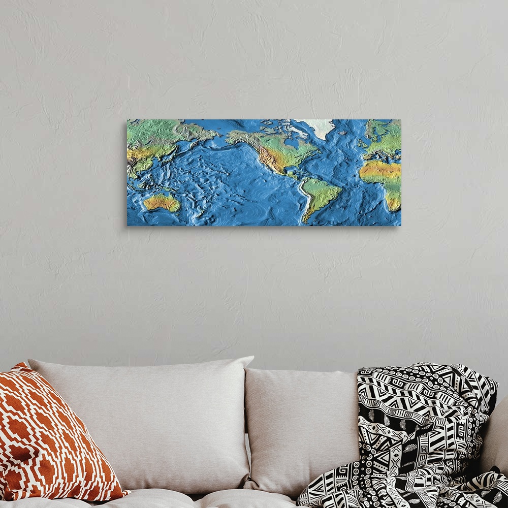 A bohemian room featuring Close-up of a world map