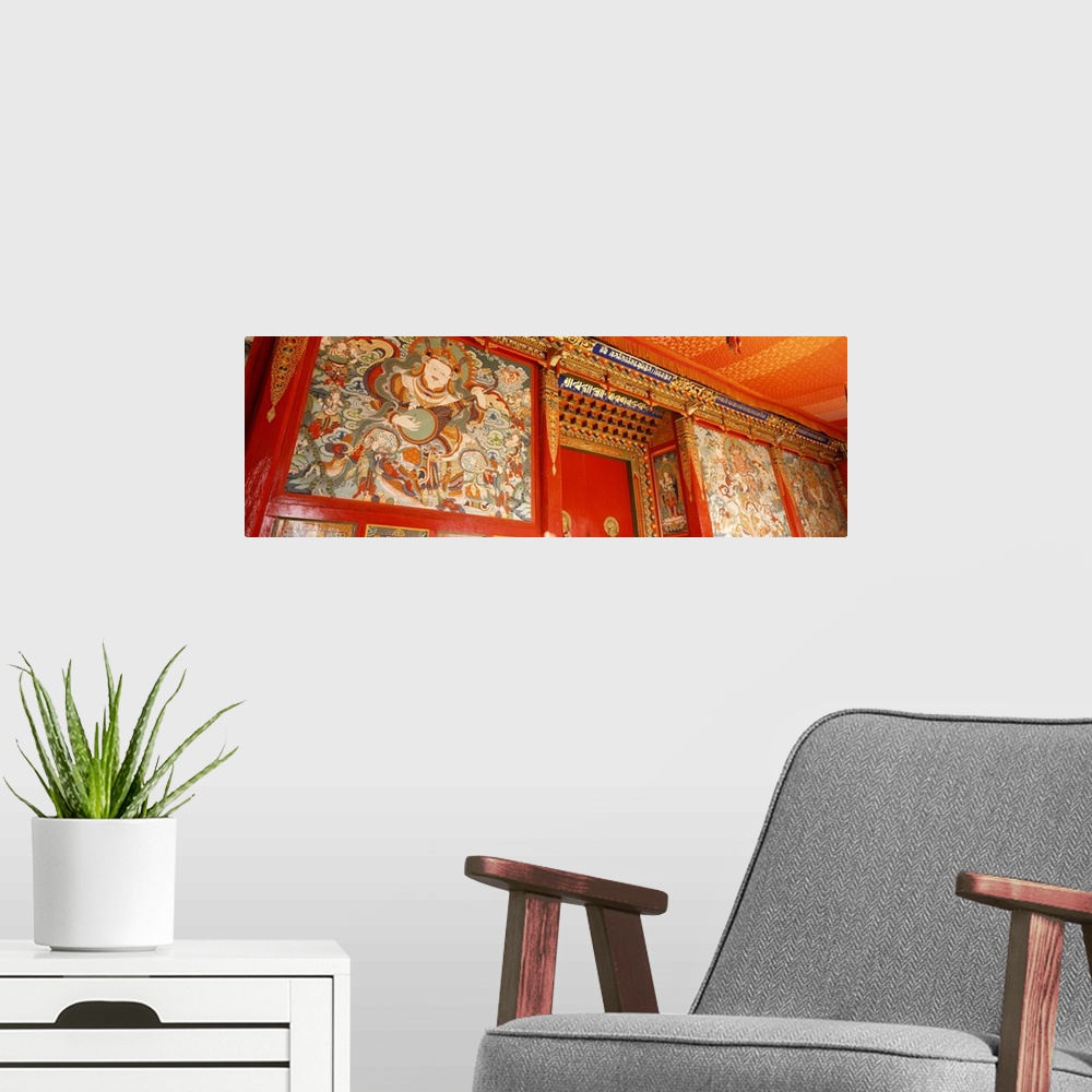 A modern room featuring Close-up of paintings in a monastery, Tongren, Qinghai, China