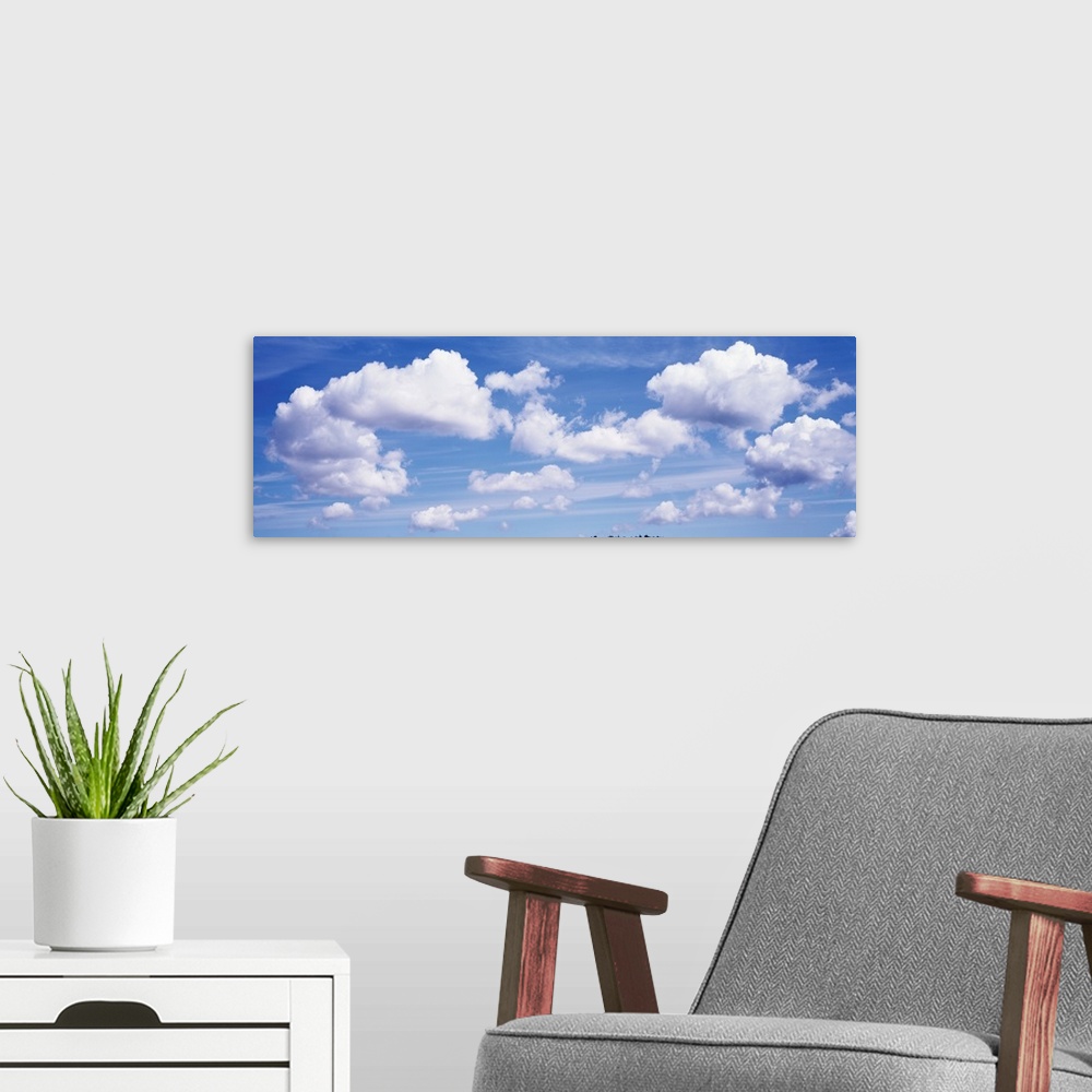 A modern room featuring clouds, cumulus