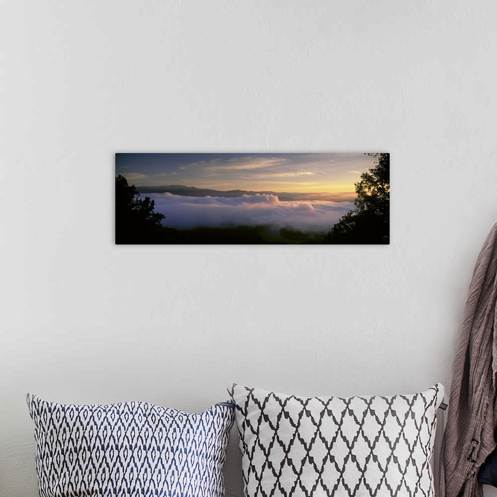 A bohemian room featuring Clouds over a lake at sunrise, Fontana Lake, North Carolina