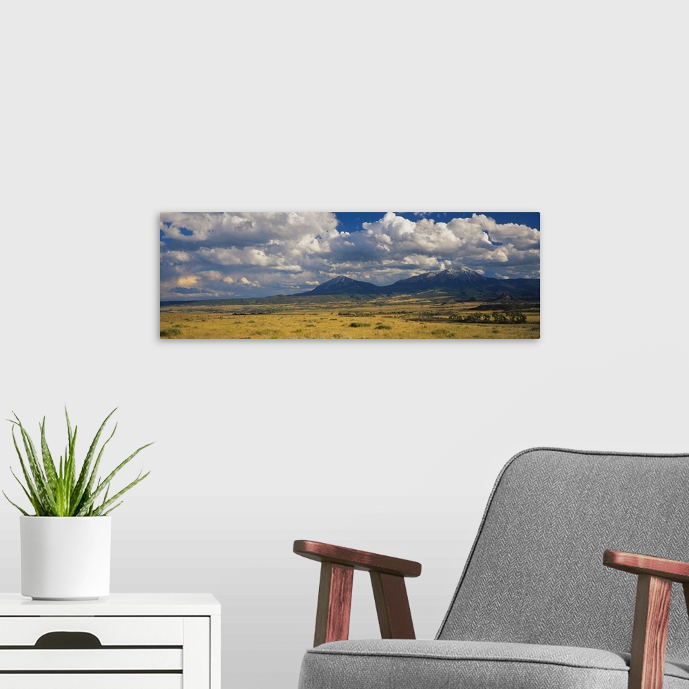 A modern room featuring Clouds over mountains, Spanish Peaks, La Veta, Huerfano County, Colorado