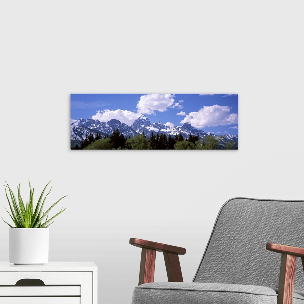 A modern room featuring Clouds over mountains, Teton Range, Grand Teton National Park, Wyoming,