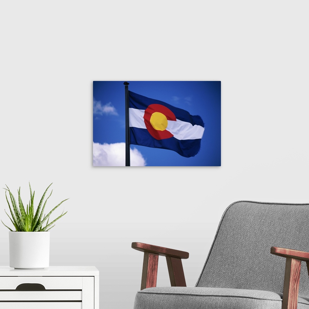 A modern room featuring Colorado State Flag