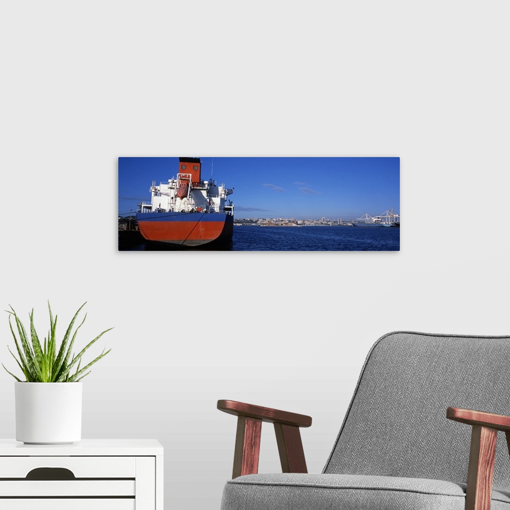 A modern room featuring Container ship moored at a harbor, Port Elizabeth, Eastern Cape Province, Republic of South Africa