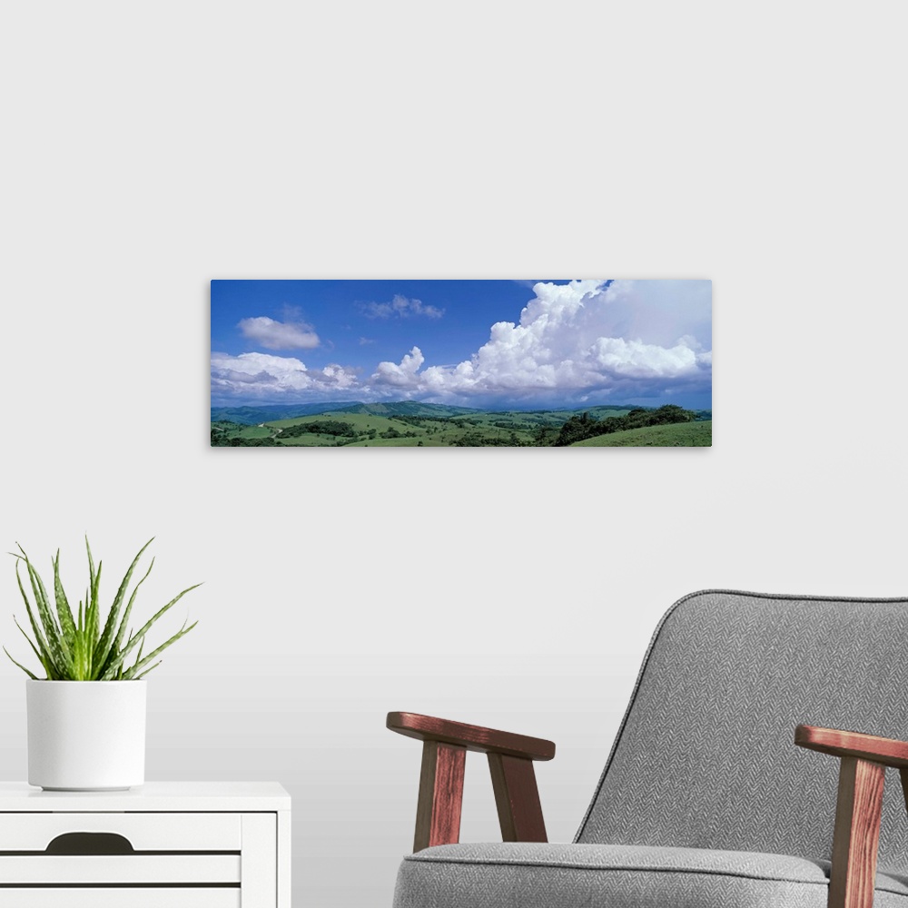 A modern room featuring Costa Rica, Puntarenas Province, Aerial view of hilly farmland