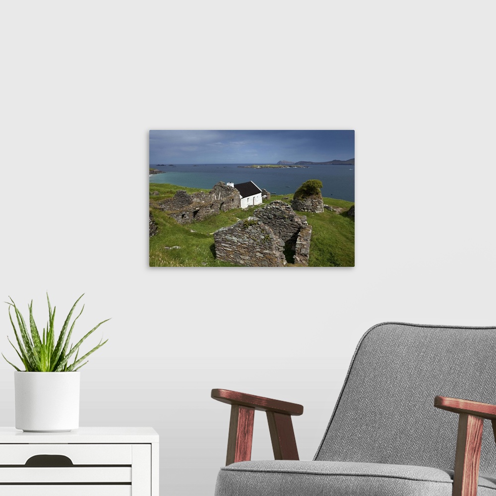 A modern room featuring Cottage and Deserted Cottages on Great Blasket Island, County Kerry, Ireland