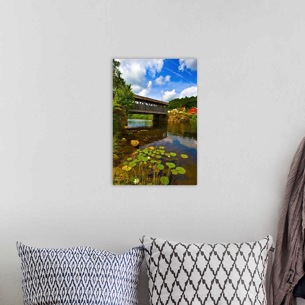 A bohemian room featuring Covered bridge across a river, Vermont