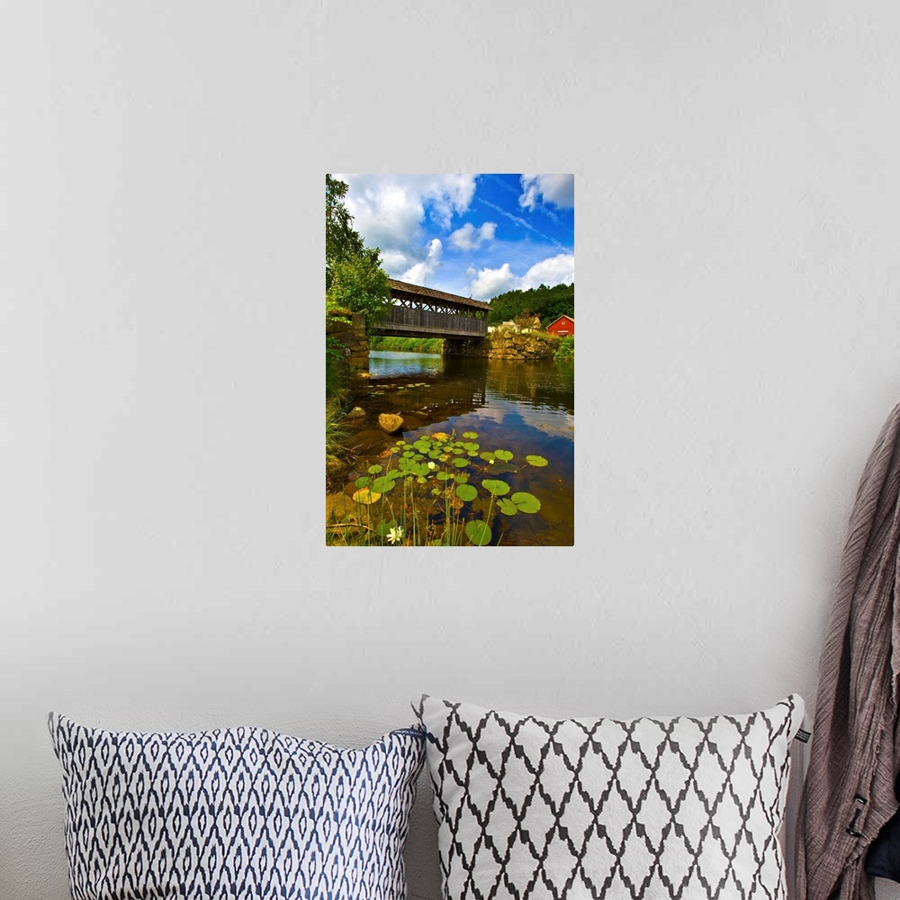 A bohemian room featuring Covered bridge across a river, Vermont