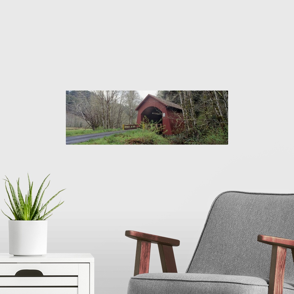 A modern room featuring Covered Bridge over Yachats River Lincoln County OR