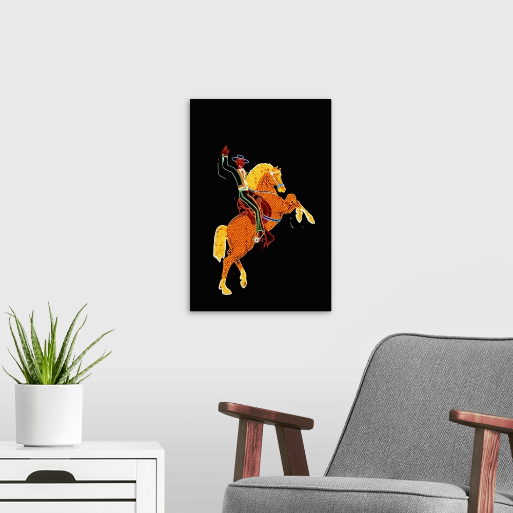 A modern room featuring Cowboy and Horse Neon Sign