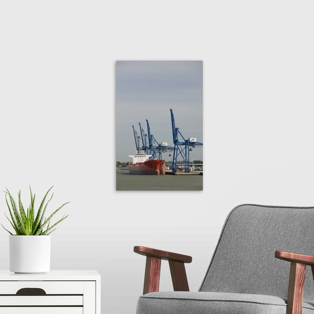 A modern room featuring Cranes at a commercial dock, Galveston, Texas