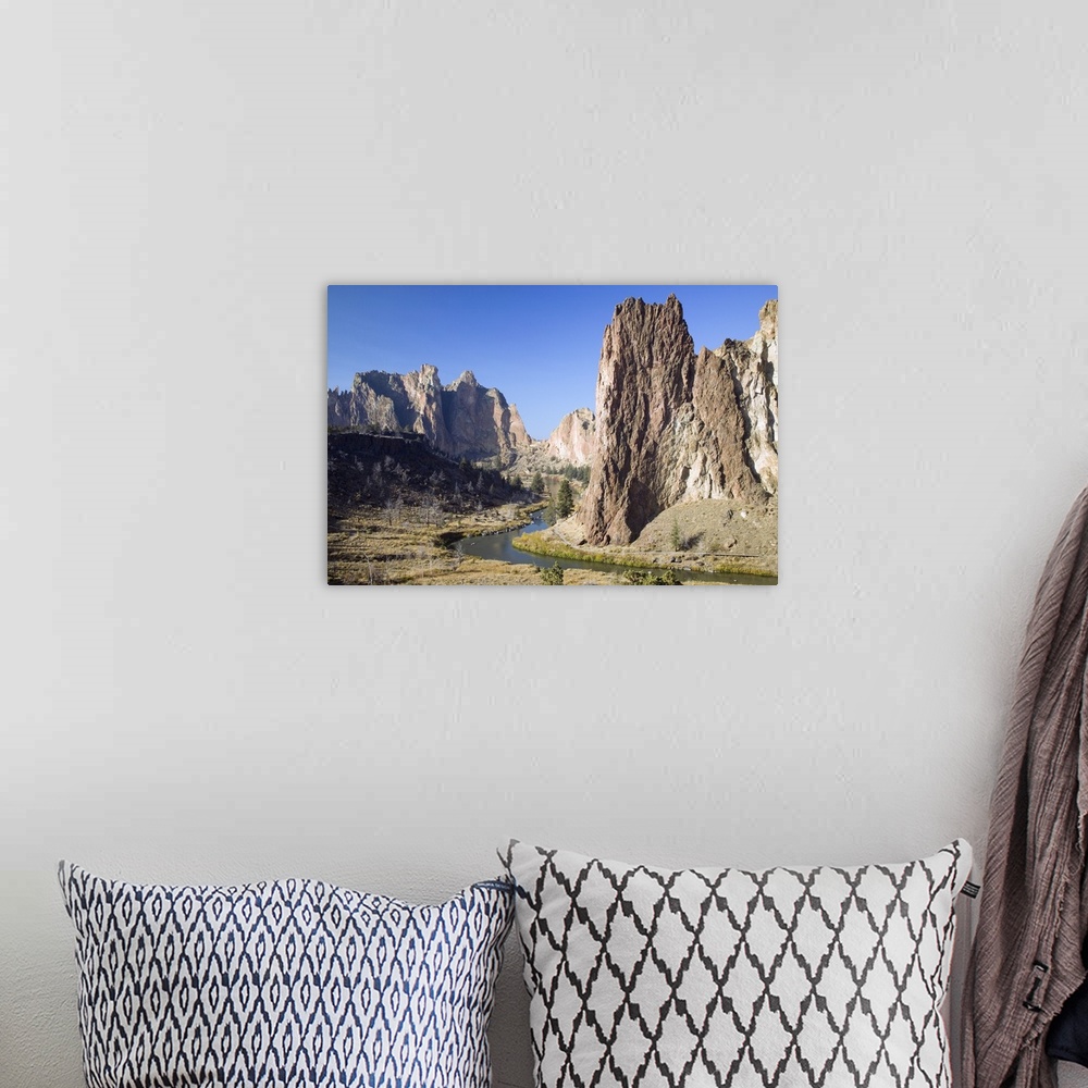 A bohemian room featuring Crooked River winding below rock spires, Smith Rock State Park, Oregon